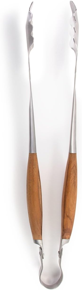 Schmidt Brothers - BBQ Bonded Teak 4 Piece Grilling Accessory Set, Full-Forged Stainless Steel Grilling Utensils Including Spatula, Fork, Basting Brush, and Tongs with All Wood Handles