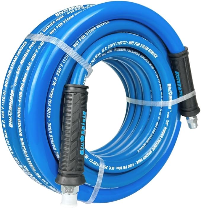 Tough-Tek TTPW3850-NM 3/8" x 50' Rubber Pressure Washing Hose: 4000 PSI, Heavy-Duty, Kevlar Reinforced, Kink-Resistant, Abrasion-Resistant, Hot & Cold Water, Commercial & Residential Use