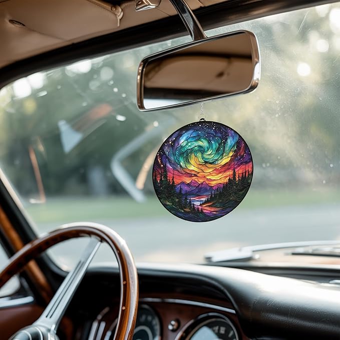 Northern Lights Aurora Acrylic Suncatcher Stained Glass Effect Window Car Hanging Christmas Ornament Indoor Outdoor Decor Garden Sun Catcher Panel for Nature Lover for Women Mom Grandma