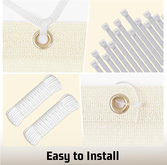 SUNNY GUARD Shade Cloth Custom Size 7x19 FT Sun Shade Screen Fabric Shade Cover Tarp with Grommets for Pergola Backyard Garden, Butter Cream(We Customized)