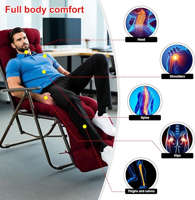 ERWUDEling Outdoor Chaise Lounge Cushions, Waterproof Lounge Chair Cushion, Thickened 67 x 19 x 4 Inch Zero Gravity Chair Cushion for Outdoor Indoor Furniture, Home and Office, Wine red