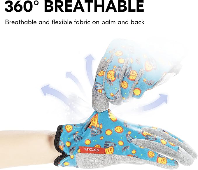 Vgo... 1-Pair Age 3-4 Kids Gardening Gloves,Children Yard Work Gloves,Tollders,Boys,Girls(Size XS, Blue Plane, KID-MF7362)