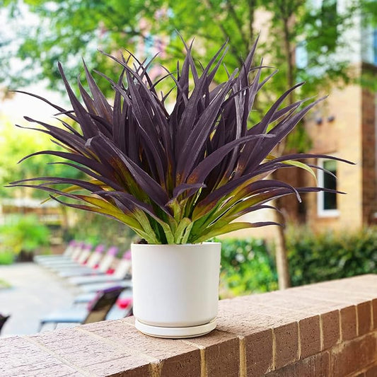 16Pcs Artificial Grass Fake Grass Plants 17.3in Outdoor Plants UV Resistant Faux Greenery Stems for Home Window Garden Patio Pathway Front Porch Halloween DĂŠcor Light Green & Purple