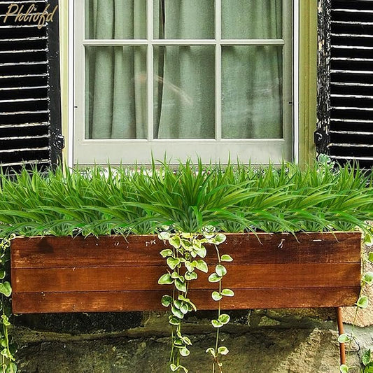 32 Pcs Artificial Grass Fake Plants 17.3in Outdoor Plants UV Resistant Faux Greenery Stems Fake Grass for Home Window Garden Office Patio Pathway Front Porch Halloween DĂŠcor Green