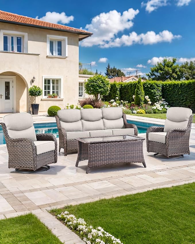 Luxury 22x24/22x25 6-Inch Smile Outdoor Sofa Cushions Set of 3 - Memory Foam Deep Seat Patio Furniture Cushions for Wicker Dining Chair Loveseat 3-Seater L-Shape Sectional Sofa - Beige