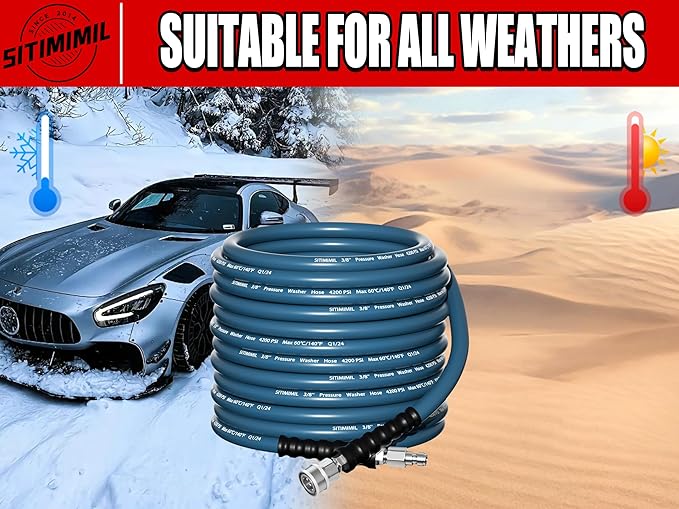 150 FT Pressure Washer Hose 3/8'' - Kink Resistant Steel Wire Braided, Wear Resistant, 3/8" Stainless Steel Quick Connect, with M22 14mm Adapter Set, Hot and Cold Water Power Washer Hose, 4200 PSI