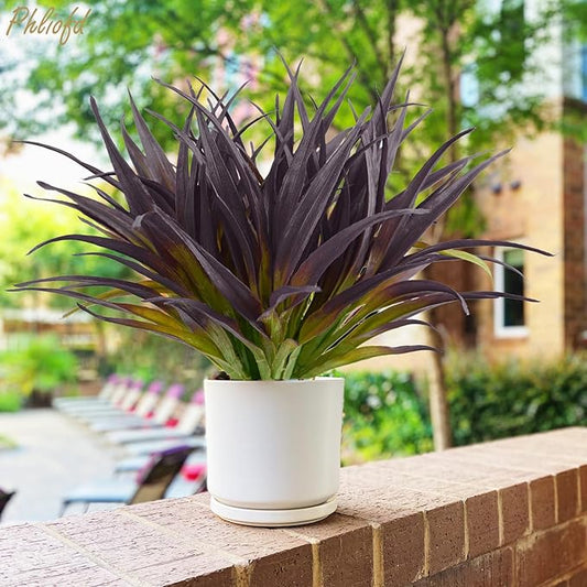 6Pcs Artificial Grass Fake Grass Plants 17.3in Outdoor Plants UV Resistant Faux Greenery Stems for Home Window Garden Office Patio Pathway Front Porch Halloween DĂŠcor Light Green & Purple