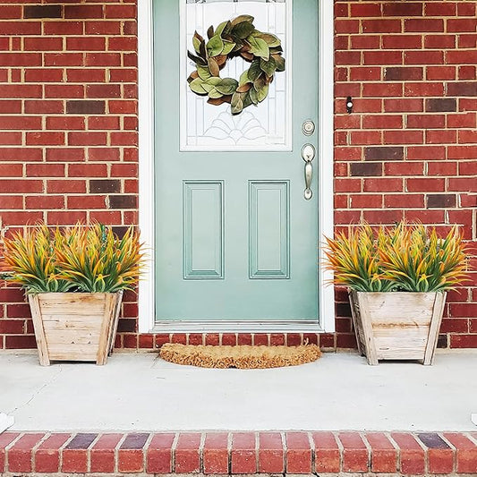 16Pcs Artificial Grass Fake Plants 17.3in Outdoor Plastic Plants UV Resistant Greenery Fake Grass for Home Window Garden Office Patio Hanging Planter Pathway Front Porch DĂŠcor Orange Yellow