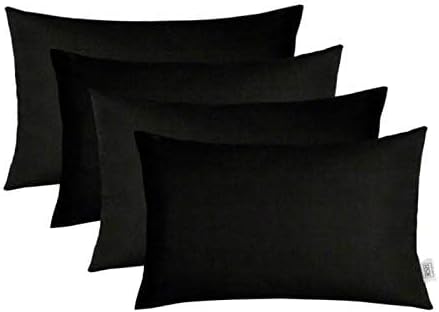 RSH DECOR: Lumbar Throw Pillows Set of 4 | 20” x 12" | All-Weather Spun Fabric | Water and Fade-Resistant | Outdoor Support Pillows for Patio Furniture | Black