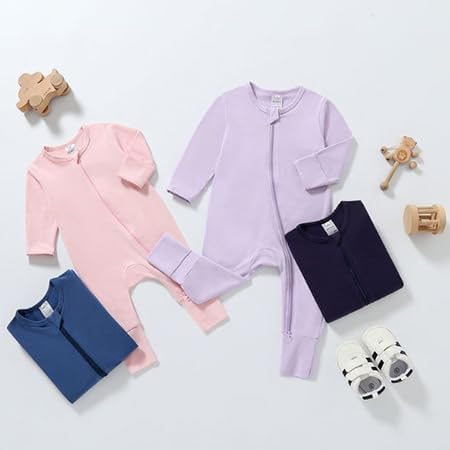 JunNeng 2 Pack Footless Long/Short Sleeve Baby Romper with Zipper Cotton Infant Sleepwear
