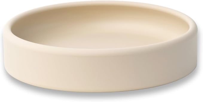 APLAINR Solid Plate, Weighted Baby Toddler Plate, Silicone Plates for Baby, No-Division Kid Plates, Microwave & Dishwasher Safe Silicone Plate for Toddlers, No BPA, Oat Cream