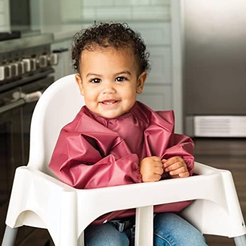 Tiny Twinkle Long Sleeve Bib for Babies & Toddlers – 2 Pack Waterproof Smock Bibs for Eating – Machine Washable & Mess-Proof, Baby Feeding Essential & Shower Must-Have (Rose Burgundy,2-4Y)