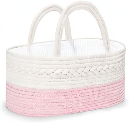 Maliton Diaper Caddy for Baby Girl-Cotton Rope Diaper Caddy, Diaper Organizer for Changing Table, Portable Baby Basket for Storage Baby Stuff, Newborn Registry Must Have Items