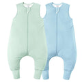 Rayon Made From Bamboo Sleep Sack 6-12 Months 0.5 Tog Ultra Soft Summer Toddler Sleep Sack with Feet 2-Way Zipper Lightweight Sleeping Bag Baby Wearable Blanket (2 Pack)-Green & Blue