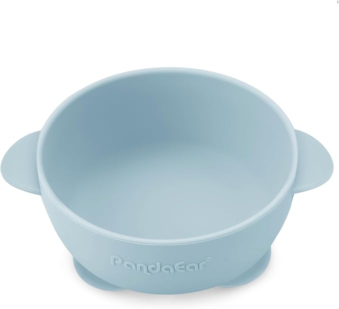 PandaEar 3 Pack Baby Suction Bowls with Lids| Leak-Proof Stay Put Silicone Food Bowl for Babies Kids Toddlers Infants| Food Grade Soft Safe BPA-Free Silicone (Blue Brown Tan)