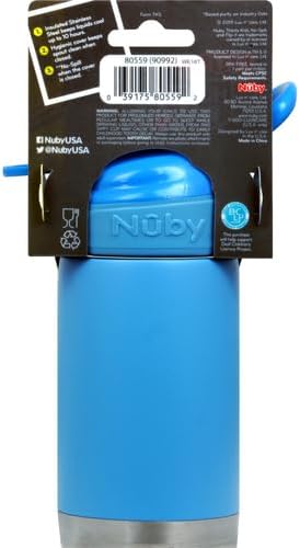 Nuby Thirsty Kids No Spill Flip-It Reflex Stainless Steel Travel Cup or Water Bottle - 10 Oz - 18+ Months - Blue - Back to School Essentials (Pack of 12)