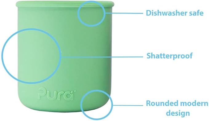 Pura my-my Silicone Sippy Cup - Training Cup, Reusable, Platinum Food Grade Medical Grade, Spill Proof Cups for Kids, Toddlers, Babies & Infants - 2-Pack Mint + Straw, Moss Combo