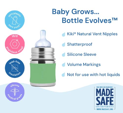 Pura Kiki 5oz/150ml Stainless Steel Anti-Colic Infant Bottle w/Silicone Natural Vent Nipple & Sleeve, 100% Plastic-Free, MadeSafe Certified, Medical-Grade Silicone - Rose Sleeve