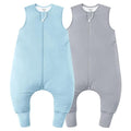 Rayon Made From Bamboo Sleep Sack 6-12 Months 0.5 Tog Ultra Soft Summer Toddler Sleep Sack with Feet 2-Way Zipper Lightweight Sleeping Bag Baby Wearable Blanket (2 Pack)-Blue & Gray