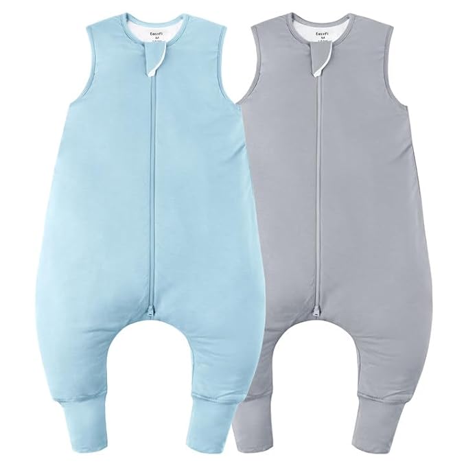 Rayon Made From Bamboo Sleep Sack 6-12 Months 0.5 Tog Ultra Soft Summer Toddler Sleep Sack with Feet 2-Way Zipper Lightweight Sleeping Bag Baby Wearable Blanket (2 Pack)-Blue & Gray