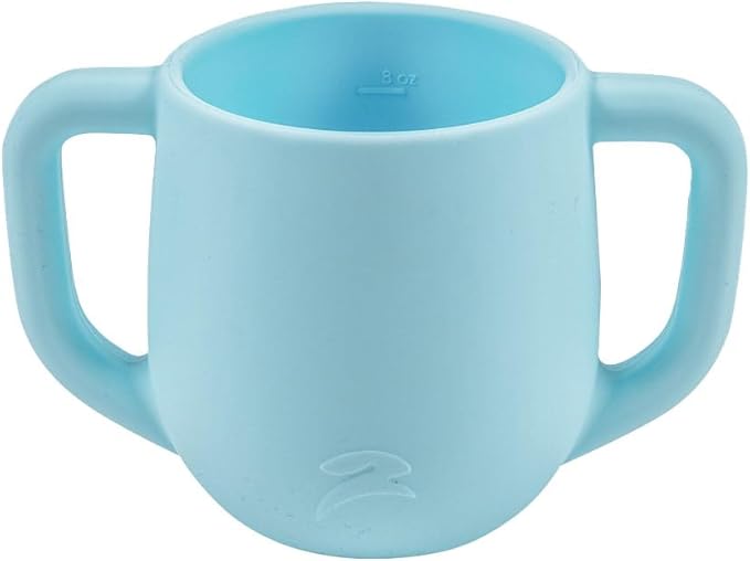 3-in-1 Silicone Training Cup with Straw & Lid - Baby Led Weaning Transition Sippy Cups for 6+ Month Old - Spill Proof Training Cup for Baby - BPA-Free Transition Sippy Cups (Sky Blue)