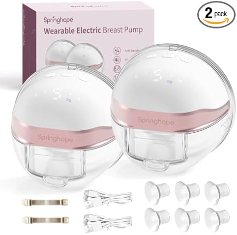 Springhope No.586 Electric Breast Pump Hands Free, Wearable Breastfeeding Pump Wirless & Portable with 4 Modes & 9 Levels, Comfortabl Silicone Flange 19/21/24/28 mm BPA Free, 2 Pack