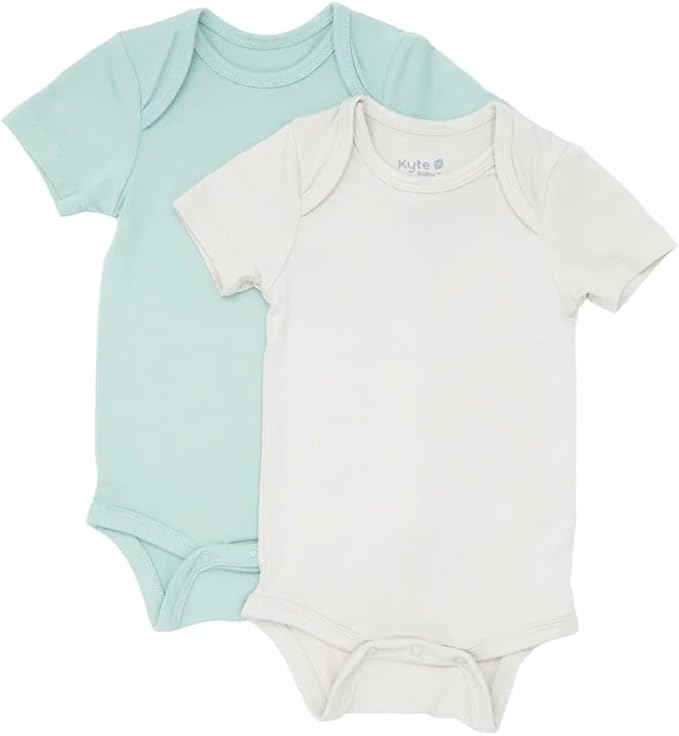 KYTE BABY Unisex Bodysuits, 2-Pack Short Sleeve Baby Bodysuits, 97% Rayon made from Bamboo, 3% Spandex