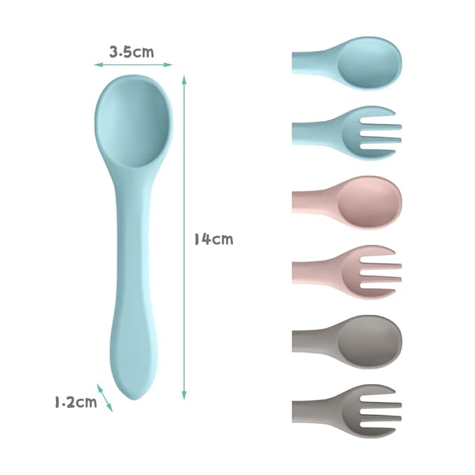 Vicloon Silicone Baby Fork and Spoon Set, 6PCS Baby Led Weaning Utensils, First Stage Feeding Set, Dishwasher Safe