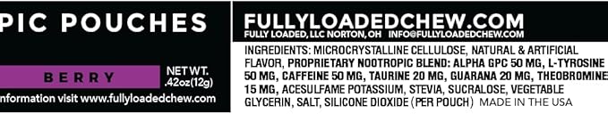 Fully Loaded Alpha Fuel Nootropic Pouches (Berry Fuel) - Nootropic Energy Pouches with Caffeine, Alpha GPC, Tyrosine, Taurine, Guarana and More