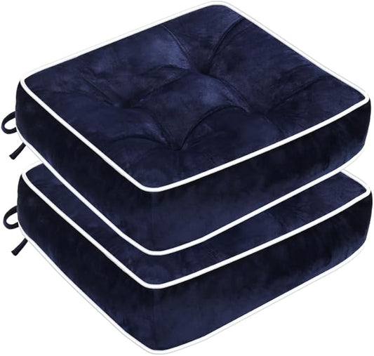 ERWUDEling Outdoor Chair Cushions Set of 2, Tufted Outdoor Chair Cushions - Waterproof & Fade-Resistant with Secure Ties 17x17x5inch,Blue