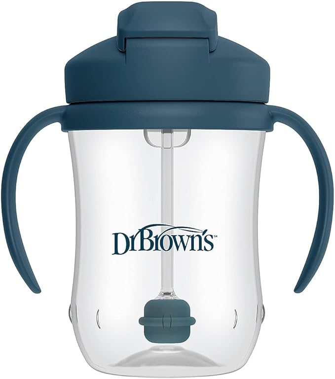 Dr. Brown's Milestones Baby's First Straw Cup, Training Cup with Weighted Straw, 9oz/270mL, Dark Blue, BPA Free, 6m+ (Pack of 12)