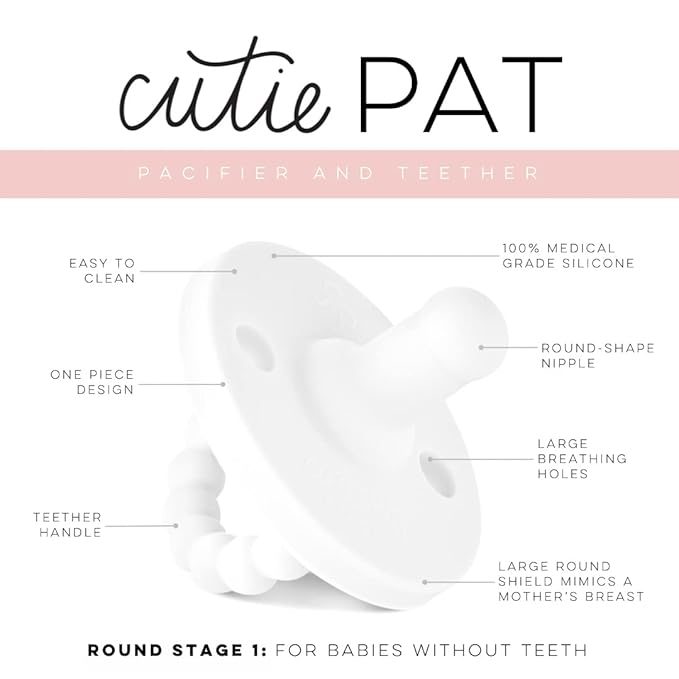 Ryan & Rose Cutie PAT All-in-One Pacifier and Teether Massaging Teething Ring and Hideaway Binky for Growing Babies (Canvas (3 Pack), Stage 1)
