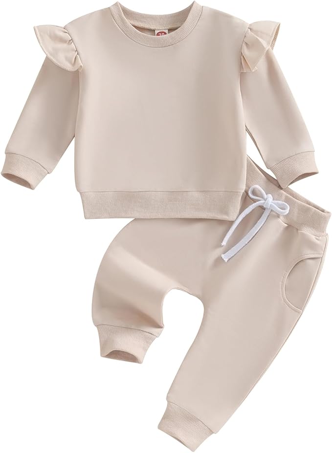 Fernvia Toddler Baby Girl Clothes 3 6 9 12 18 24 Months Fall Outfits Solid Long Sleeve Sweatshirt Tops + Pants Set