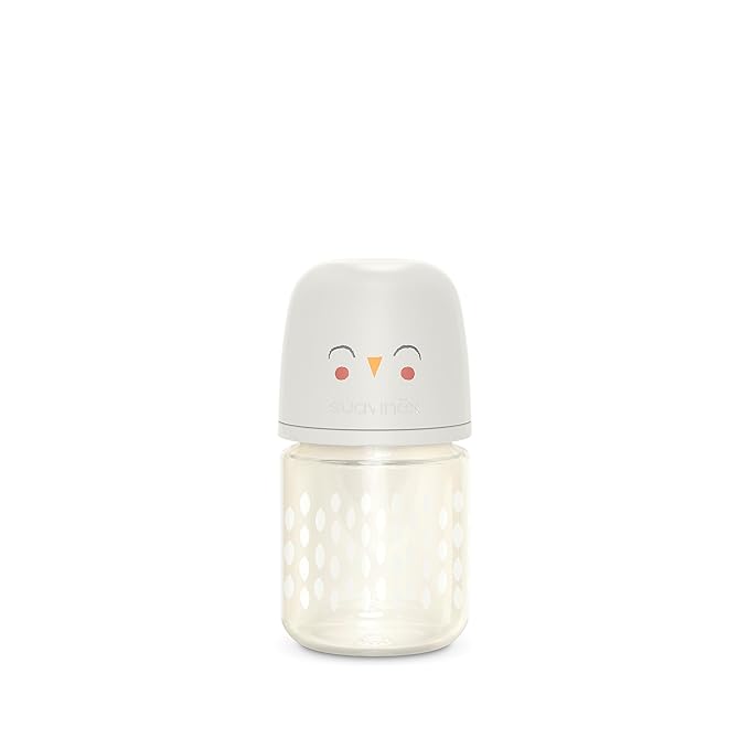 Suavinex Bonhomia Glass Baby Bottle with SX PRO Silicone Nipple, Anti Colic Baby Bottles, Baby Bottles for Breastfed Babies, Slow Flow, 0mo, 4oz, Beige