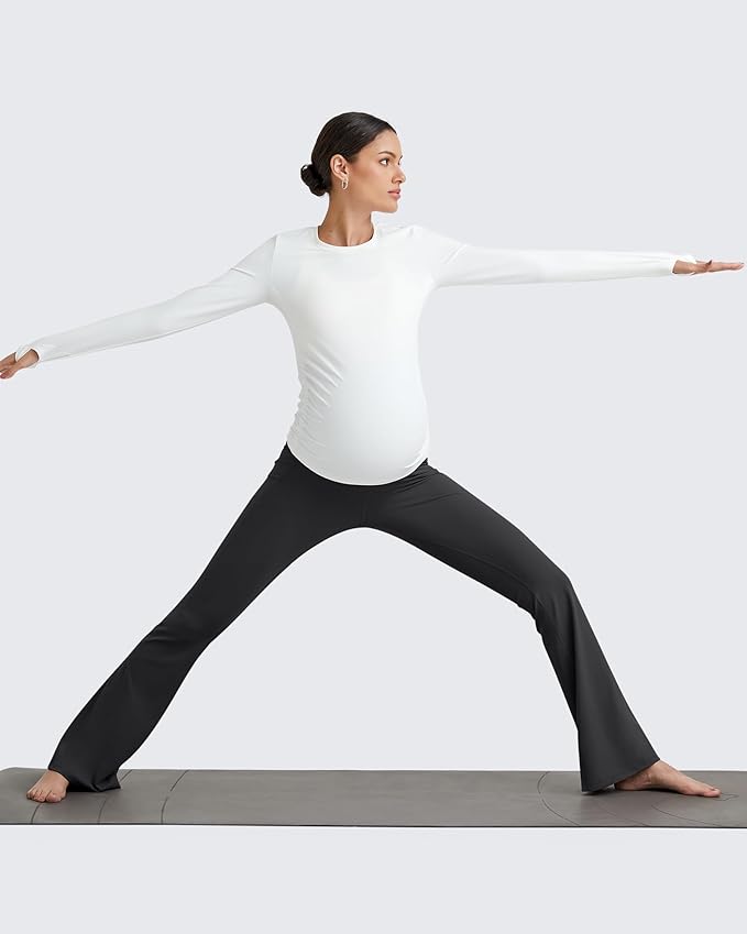 G4Free BareFeel Maternity Flare Leggings with Pockets Over The Belly Stretchy Casual Lounge Pregnancy Dress Pants for Work