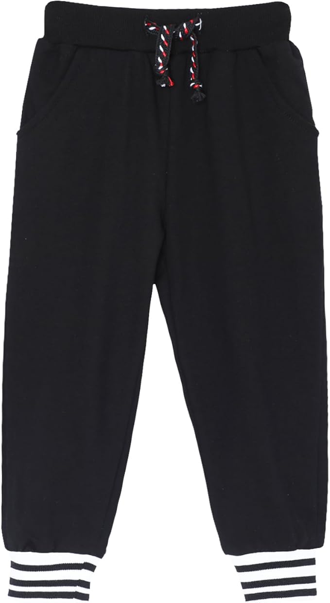 HILEELANG Toddler Boys Cotton Jogger Sweatpants 3 Pack, Soft Adjust Elastic Waist Pants with Pockets, Sizes 12M-7T