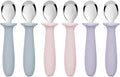 6 PCS Toddler Spoons Set - Baby Spoons with Silicone Handle Children Food Grade 18/8 Stainless Steel Toddler Utensils Set for Self Feeding Kids Silverware Set Safe Anti-Choke Design Dishwasher Safe