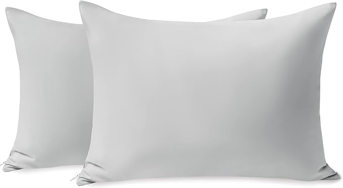 TILLYOU Toddler Pillowcase 2 Pack with Zipper,Silky Soft Microfiber 13" x 18" Kids Travel Pillow Cases,Gray