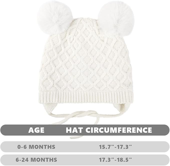 Labeol Baby Hats,Soft Warm Winter Knit Baby Beanie Hat with Earflap,Cute Pom-pom Ears Fall Winter Caps for Toddler Girls Boys