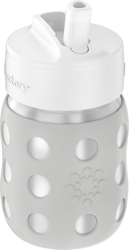 Lifefactory 8-Ounce Stainless-Steel Vacuum-Insulated Wide-Neck Baby Bottle with Straw Cap, Stone Gray (LS2241WCG4) (Pack of 4)