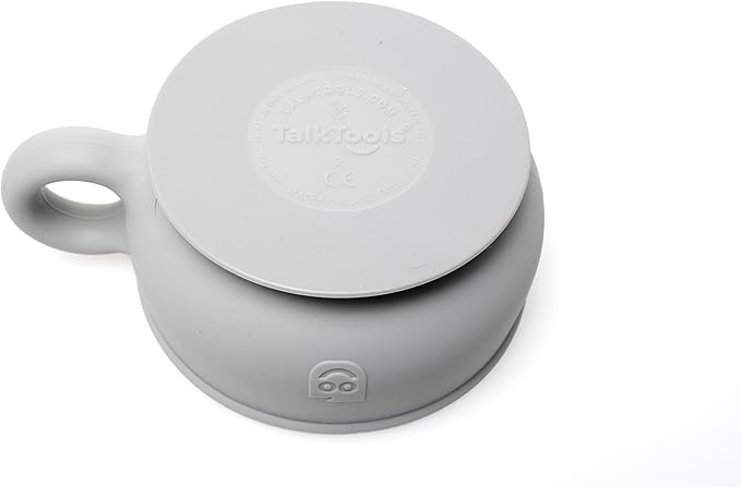 TalkTools Itsy Bowl with Locking Lid - Platinum grade silicone with Volume Lines, Curved Walls for Easy Scooping - for Babies, Toddlers, Children, and Elderly - Snack Cup Lid Accessory (Cloud)