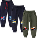 Boys Pants, Toddler 3 Pack Drawstring Elastic Sweatpants Cartoon Active Joggers