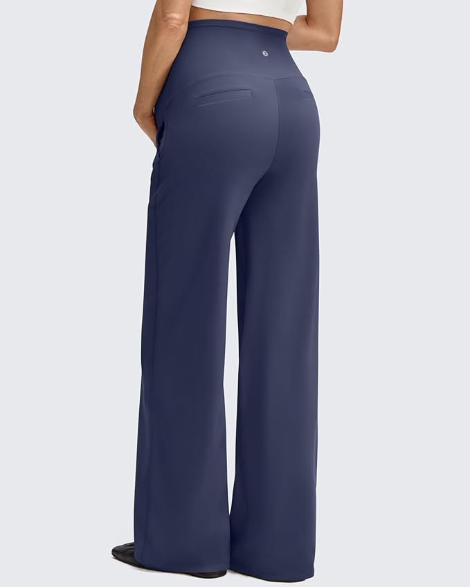 G4Free BareFeel Maternity Dress Yoga Pants with Pockets Over The Belly Stretchy Work Slack Pregnancy Wide Leg Casual Trousers