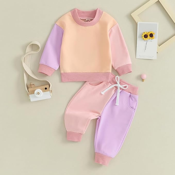 Fernvia Toddler Baby Girl Clothes 3 6 9 12 18 24 Months Fall Outfits Solid Long Sleeve Sweatshirt Tops + Pants Set