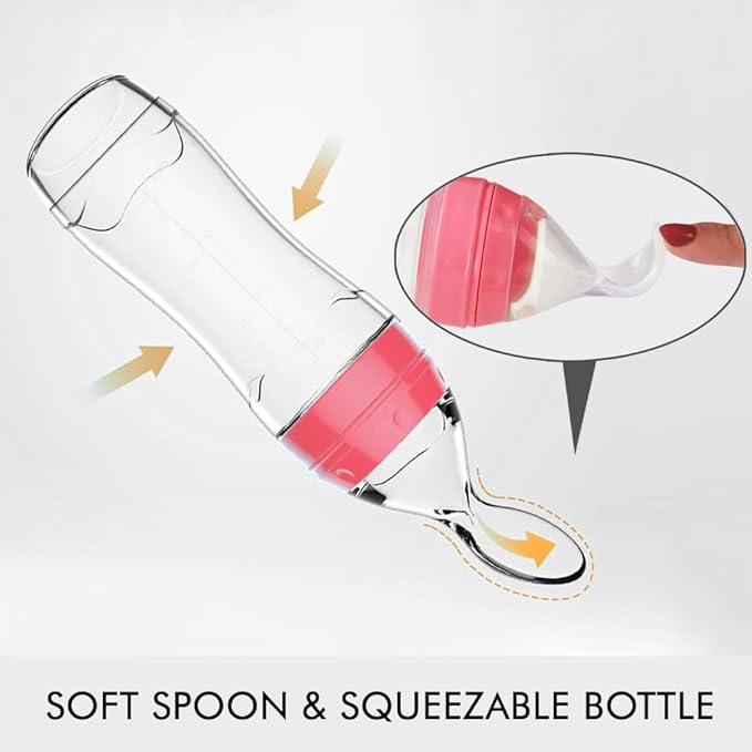 Matyz 2 PCS Silicone Baby Food Dispensing Spoon (Pink, 4oz/120ml) Squeeze Feeder with Spoon - Spoon Bottle for Baby - Baby Spoon Feeder Bottle Baby Solid Food Feeder - Ideal for 4 Months+ Babies