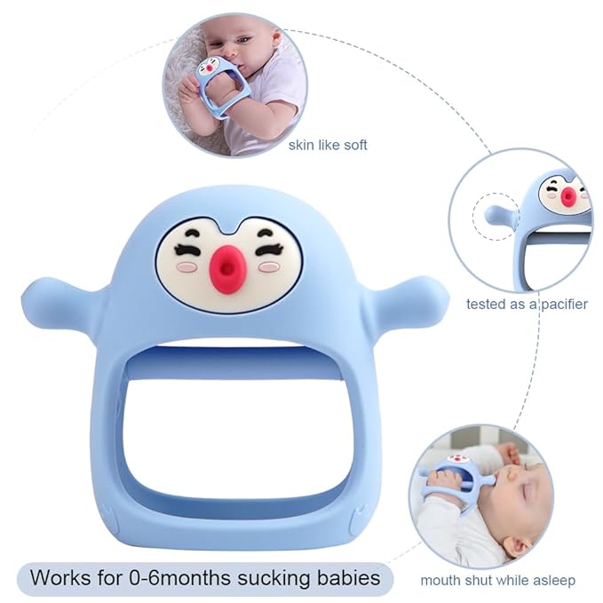 Smily Mia Shy Penguin Pencifiers for Breastfed Babies, Breastfed Essentials, Baby Essentials New Born Must Haves, Baby Pacifiers for 0-3,3-6,6-9Months Infants,Sky Blue