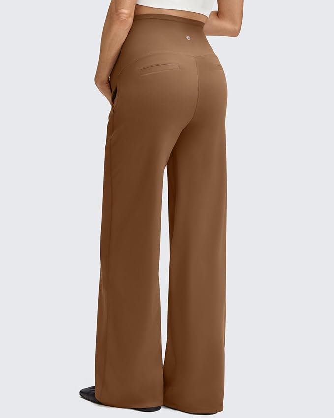 G4Free BareFeel Maternity Dress Yoga Pants with Pockets Over The Belly Stretchy Work Slack Pregnancy Wide Leg Casual Trousers