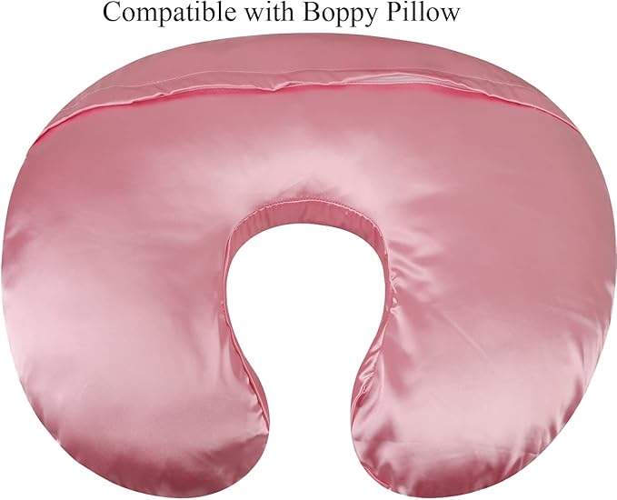 Satin Nursing Pillow Cover Set 2 Pack Ultra Soft Silk Compatible with Boppy Pillow for Breastfeeding Pillow Protect for Baby Hair and Skin White & Pink