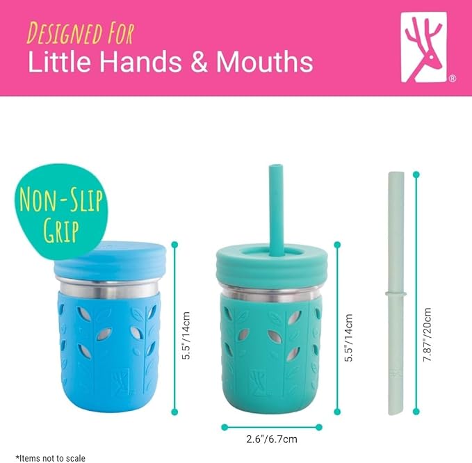 Elk and Friends 10oz Stainless Steel Kids + Toddler Drinking Cups | The Original Mason Jars with Lids + Sleeves + Straws | Smoothie Cups | Spill Resistant | Dishwasher Safe | 4 Pack