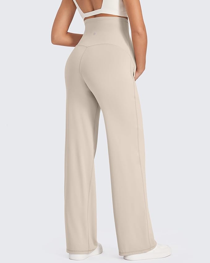 G4Free Maternity Pants Over The Belly Yoga Dress Work Pregnancy Pants Stretchy Lounge Wide Leg Trousers with Pockets